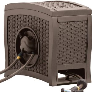 Suncast Aquawinder 125?? Wicker Garden Hose Reel ?C Lightweight Portable Hands ?C Free Water Powered Retractable Hose Reel ?C Java