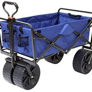 Mac Sports Heavy Duty Collapsible Folding All Terrain Utility Beach Wagon Cart, Blue/Black